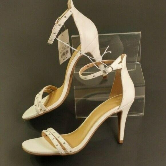 4" Enya Studded Barely There Heels Stiletto Pump Prom White Peep Toes Size 9.5 - Picture 3 of 6